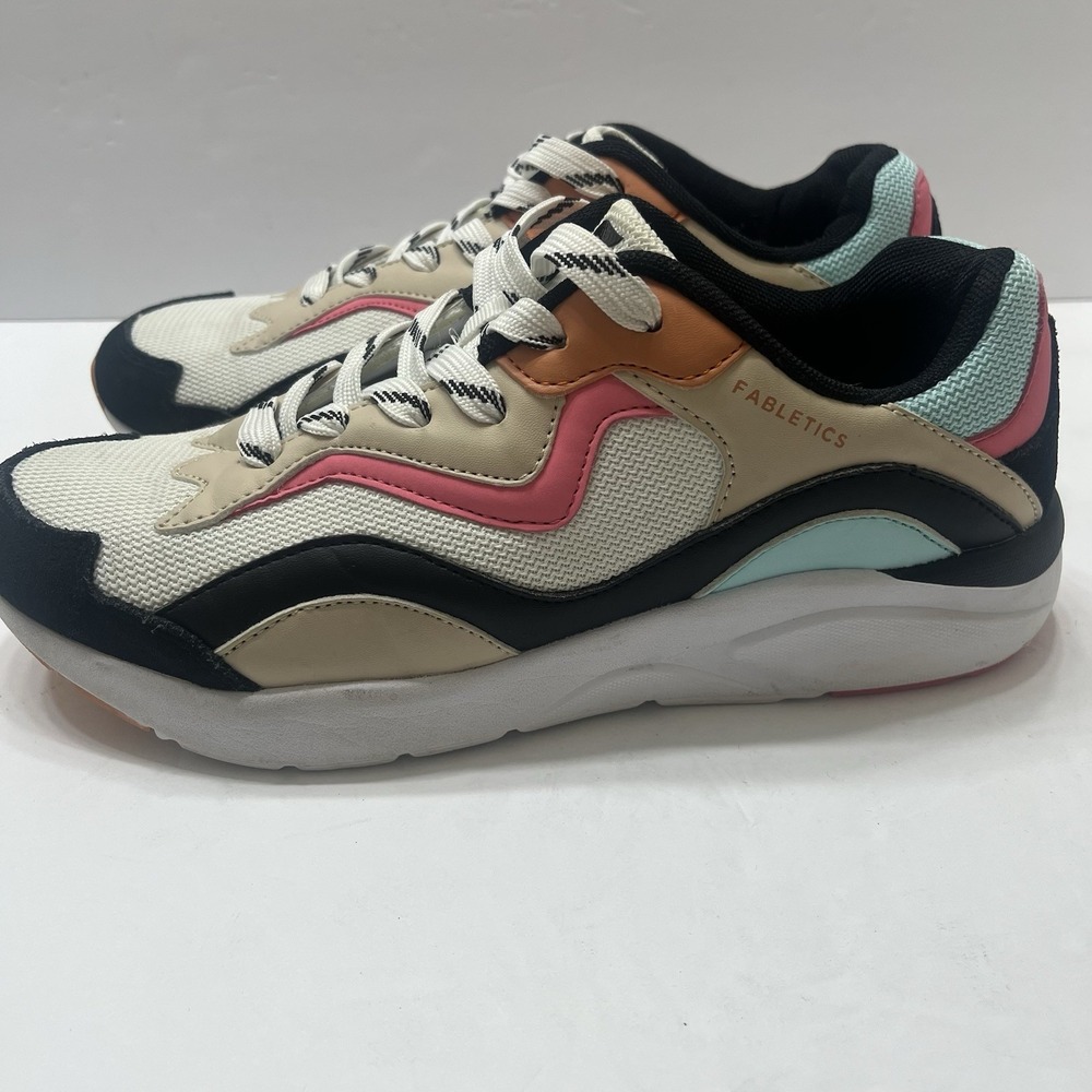 Fabletics Palli Color Block Sneakers Lace-Up Low-Top Black Beige Pink Teal 8.5